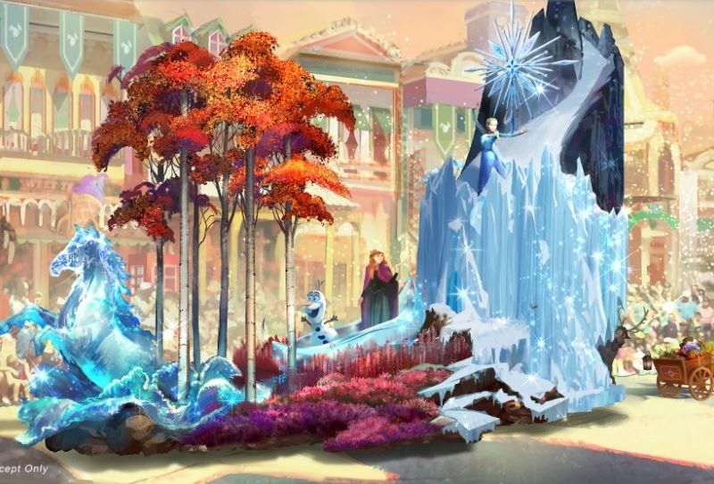 Artist rendering of Frozen 2 float in Magic Happens parade